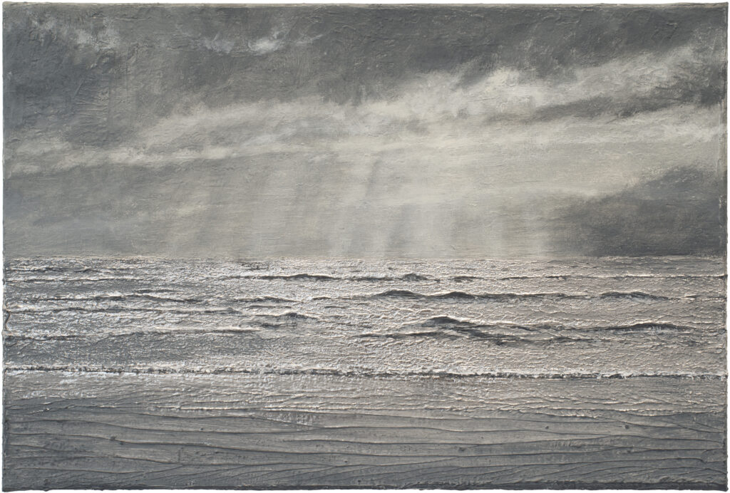 »Nachmittags-Fjord« (#1390), 2026. Mischtechnik auf Leinwand, 40 x 60 cm.
»Afternoon-Fjord« (#1390), 2026. Mixed media on canvas, 40 x 60 cm.