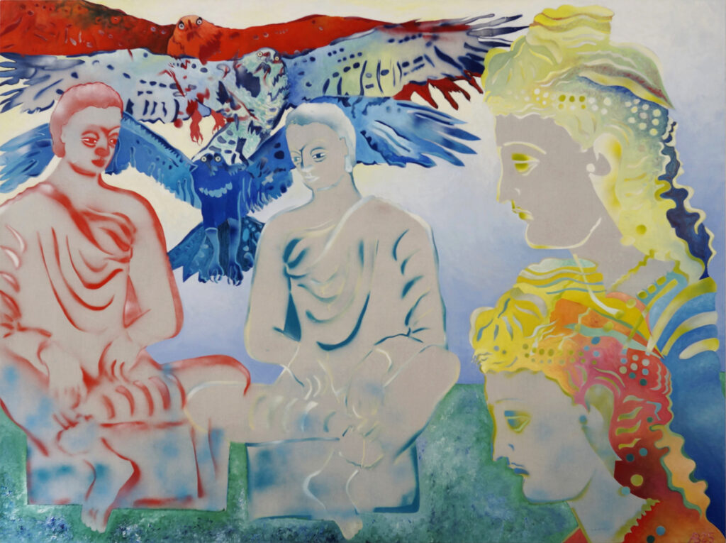 Zusammenkunft_2025_Acrylspray und Öl auf Leinwand_130x170 cm