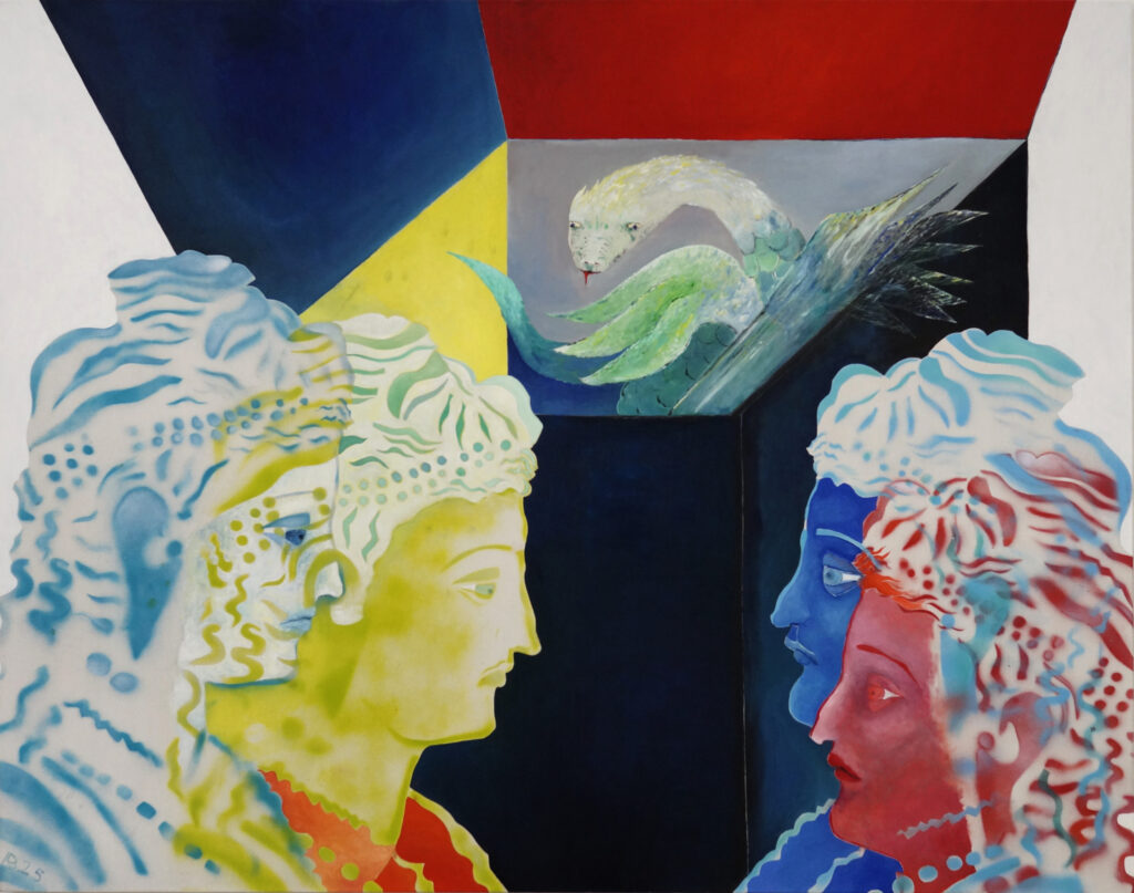 elpis oder Die Büchse der Pandora_2025_Acrylspray und Öl auf Leinwand_120x150 cm